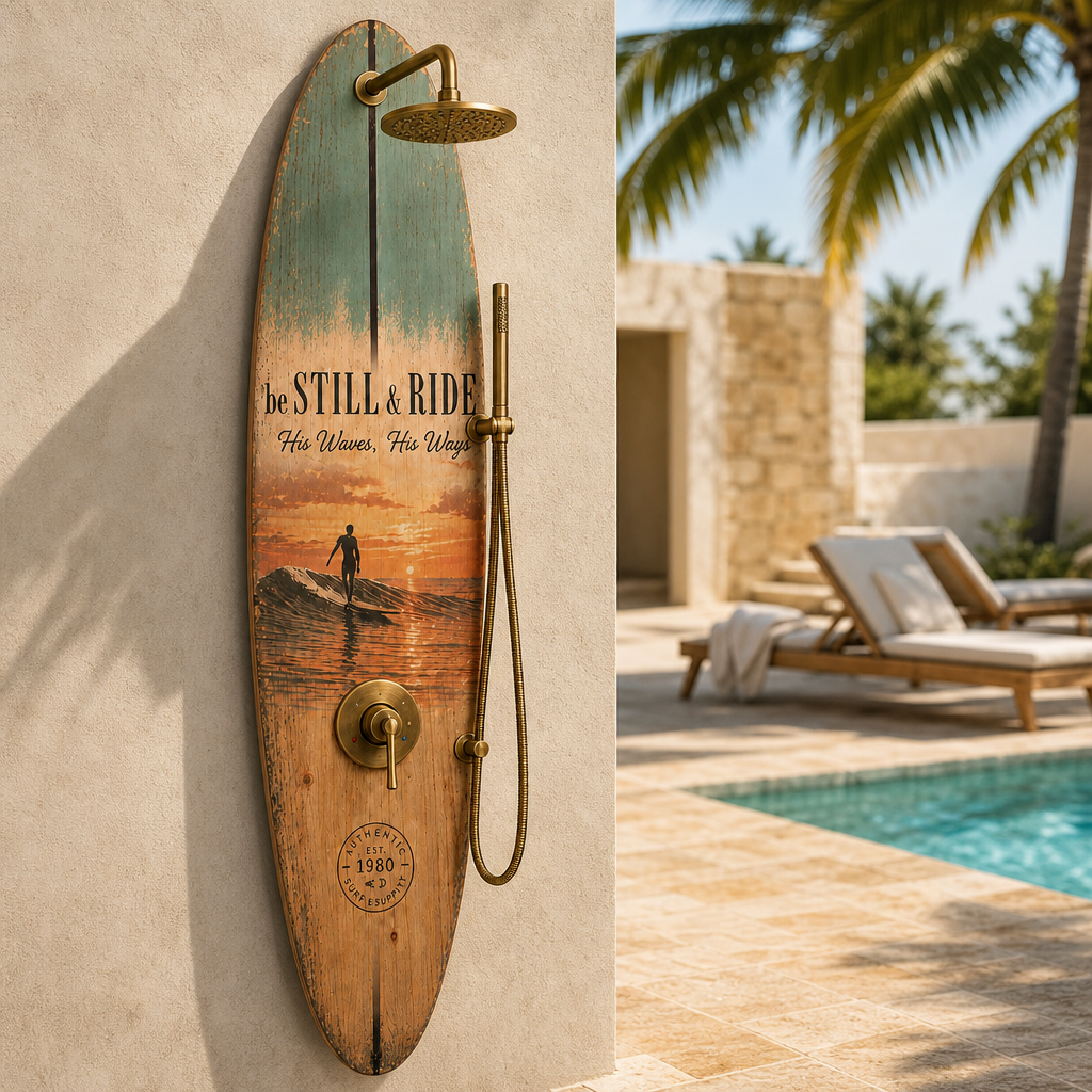 Surfboard Shower Panel – Retro Beach Design