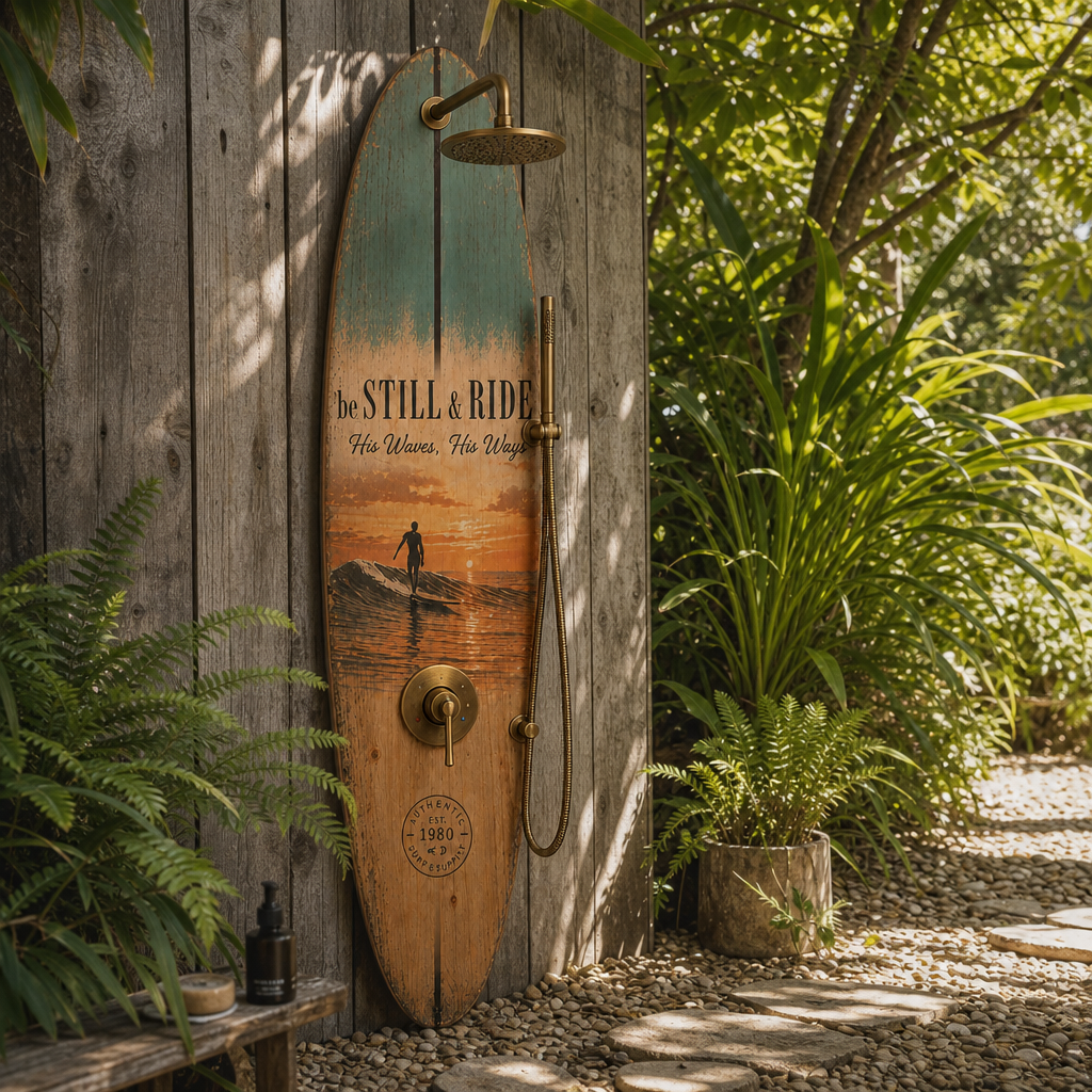 Surfboard Shower Panel – Retro Beach Design
