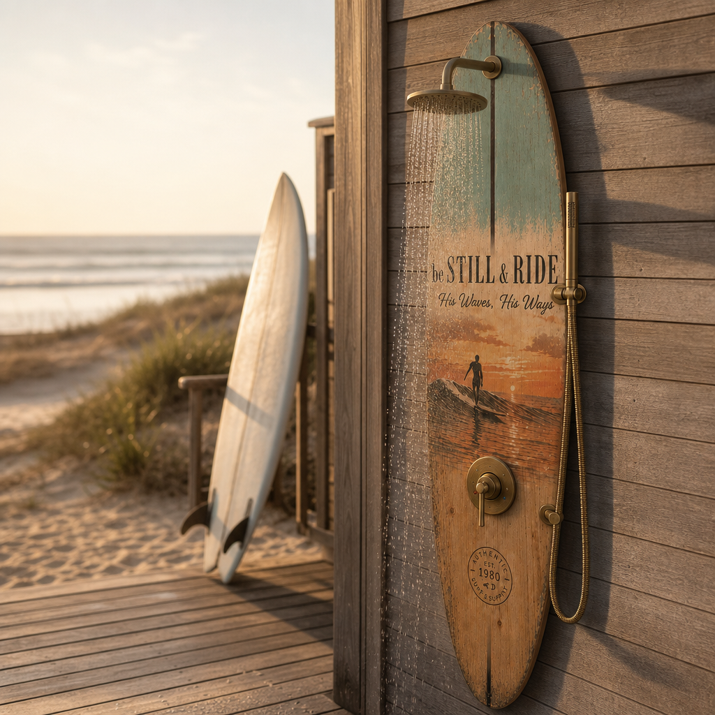 Surfboard Shower Panel – Retro Beach Design