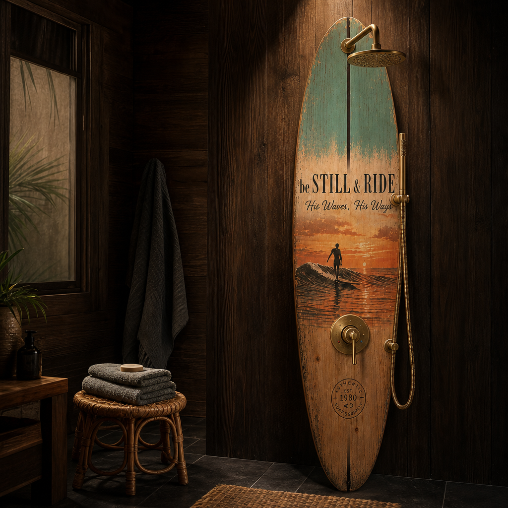 Surfboard Shower Panel – Retro Beach Design
