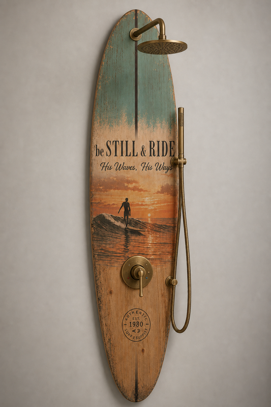 Surfboard Shower Panel – Retro Beach Design