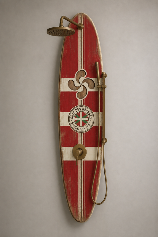 Vintage Surfboard Shower Panel – Biarritz Surf Decor, Côte des Basques 1957