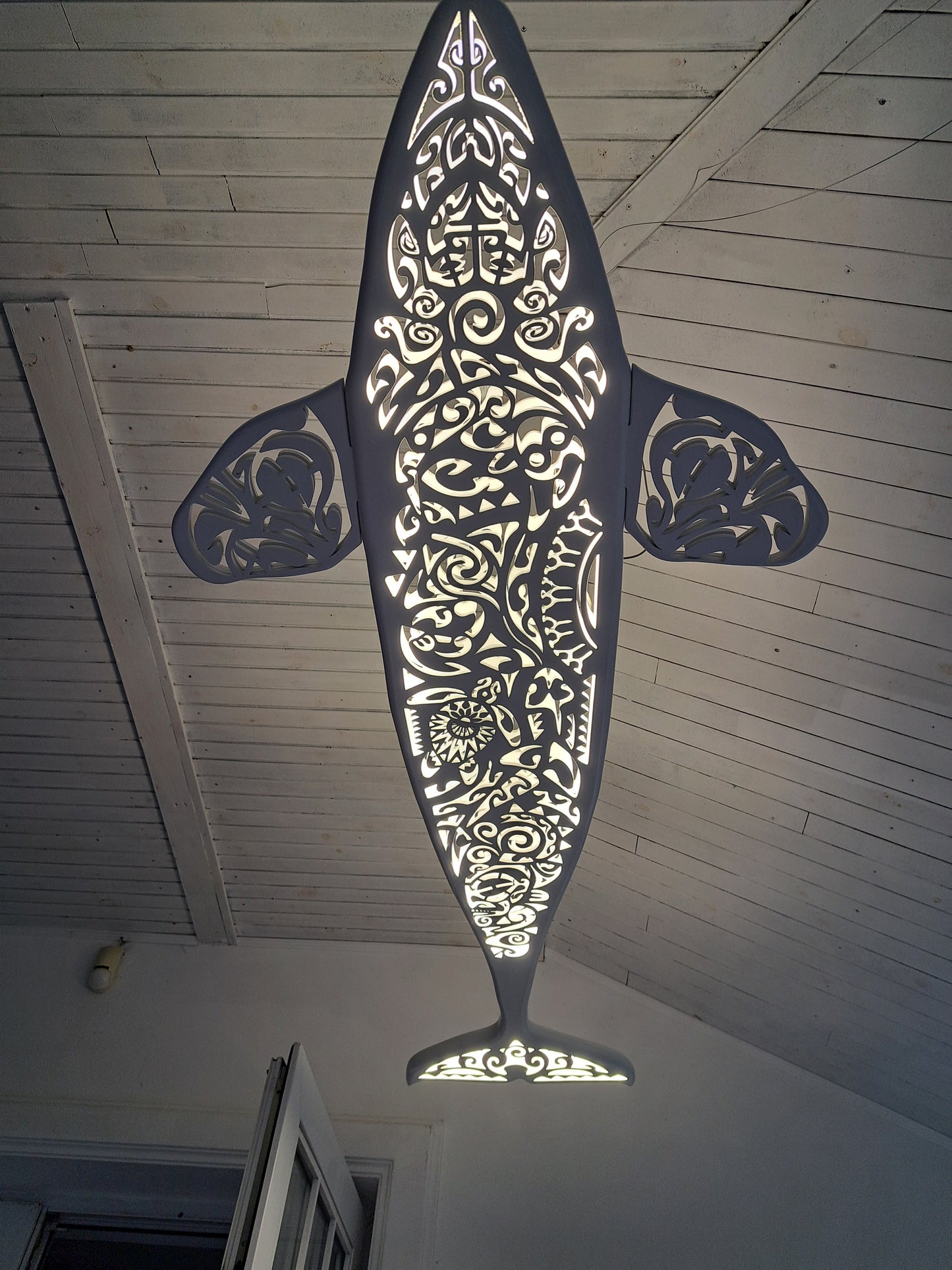 40 inch Handcrafted Unique Orca LED Wall Lamp in Maori Surf Style