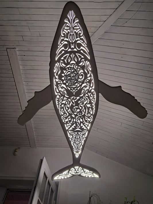 72 inch Handcrafted Whale Ceiling Chandelier: LED Wall Lamp for Beach Coastal
