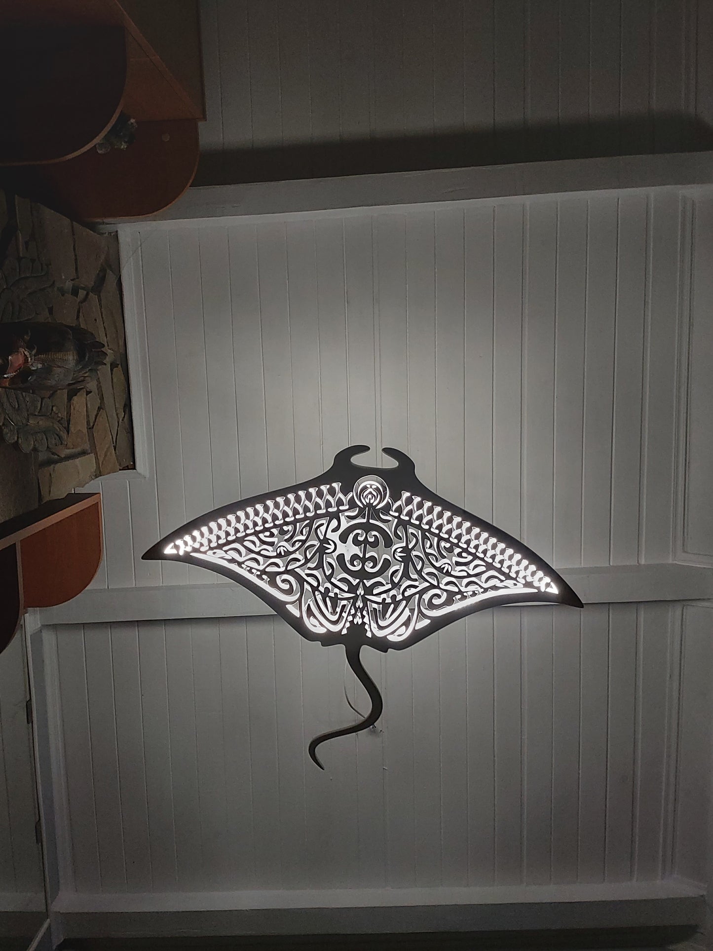 40" Handcrafted Unique Wooden Manta Ray Ceiling Chandelier: Beach Coastal Decor