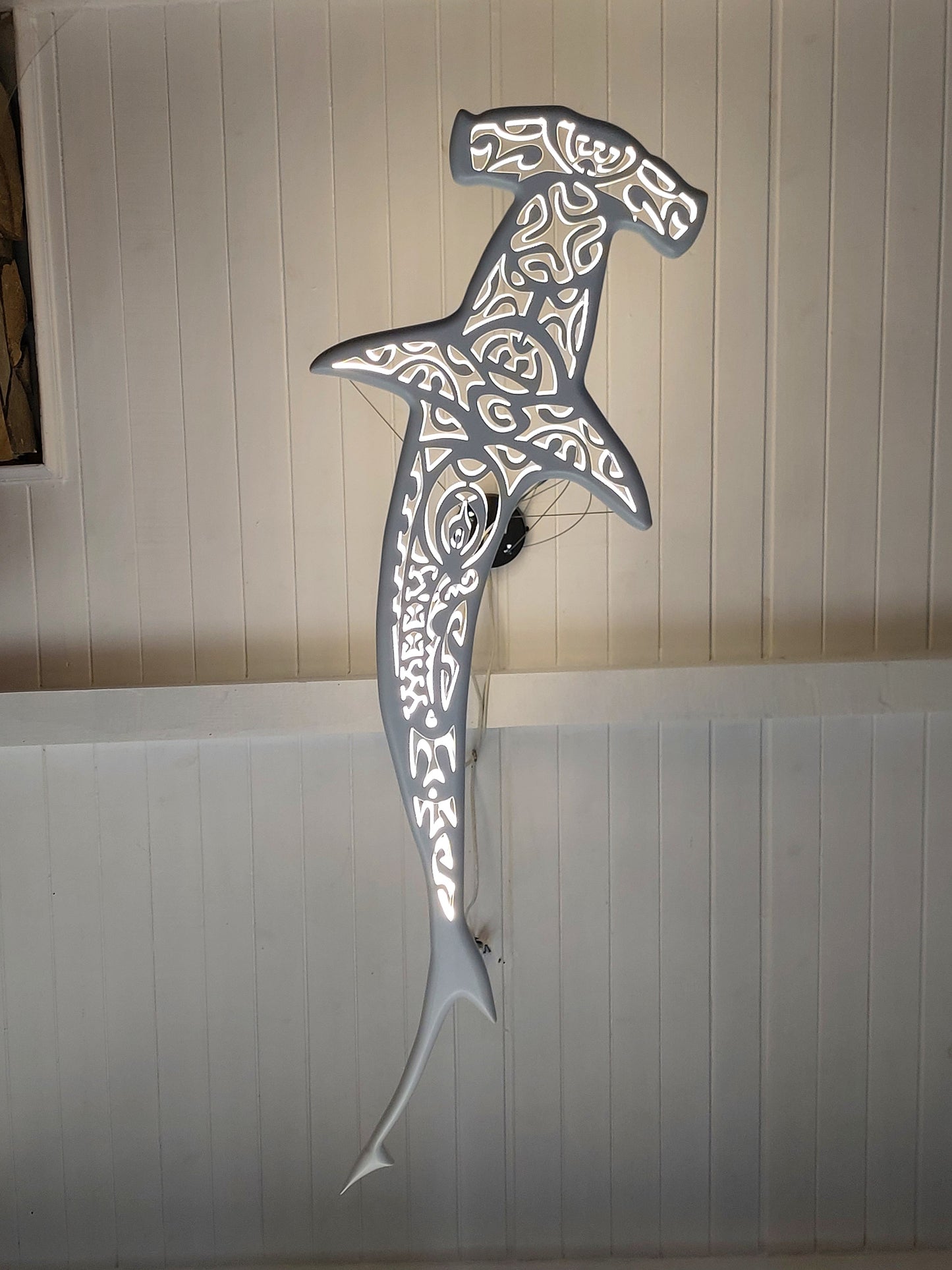 39 inch Unique Wooden Shark Hammer Ceiling Chandelier: Nautical Home Decor