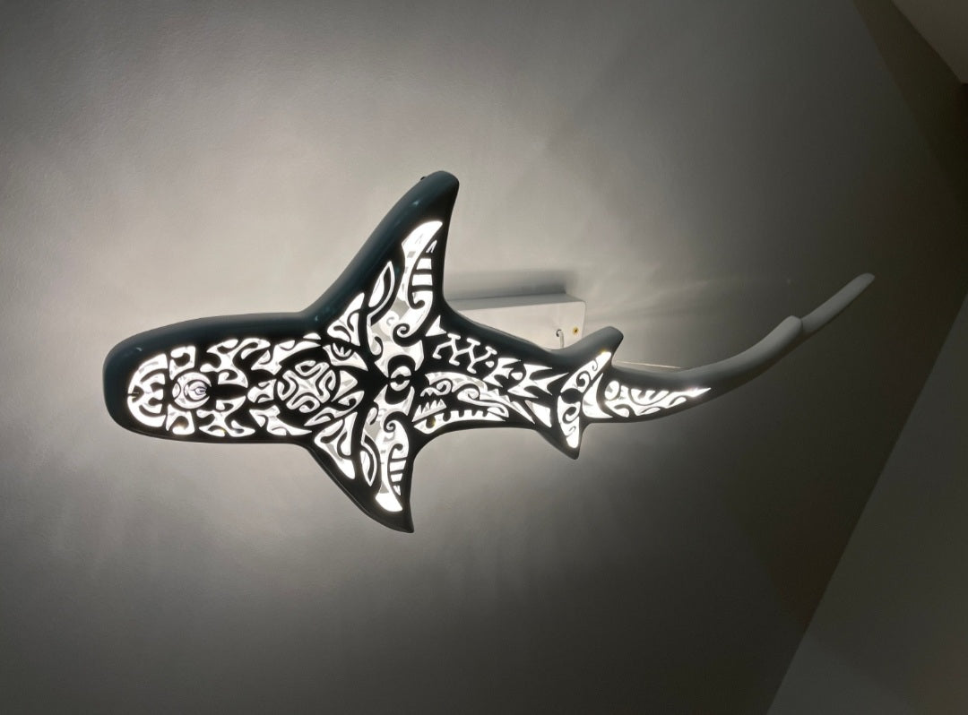 Lamp Maori Decor - Unique Wooden Shark-Shaped Ceiling Chandelier