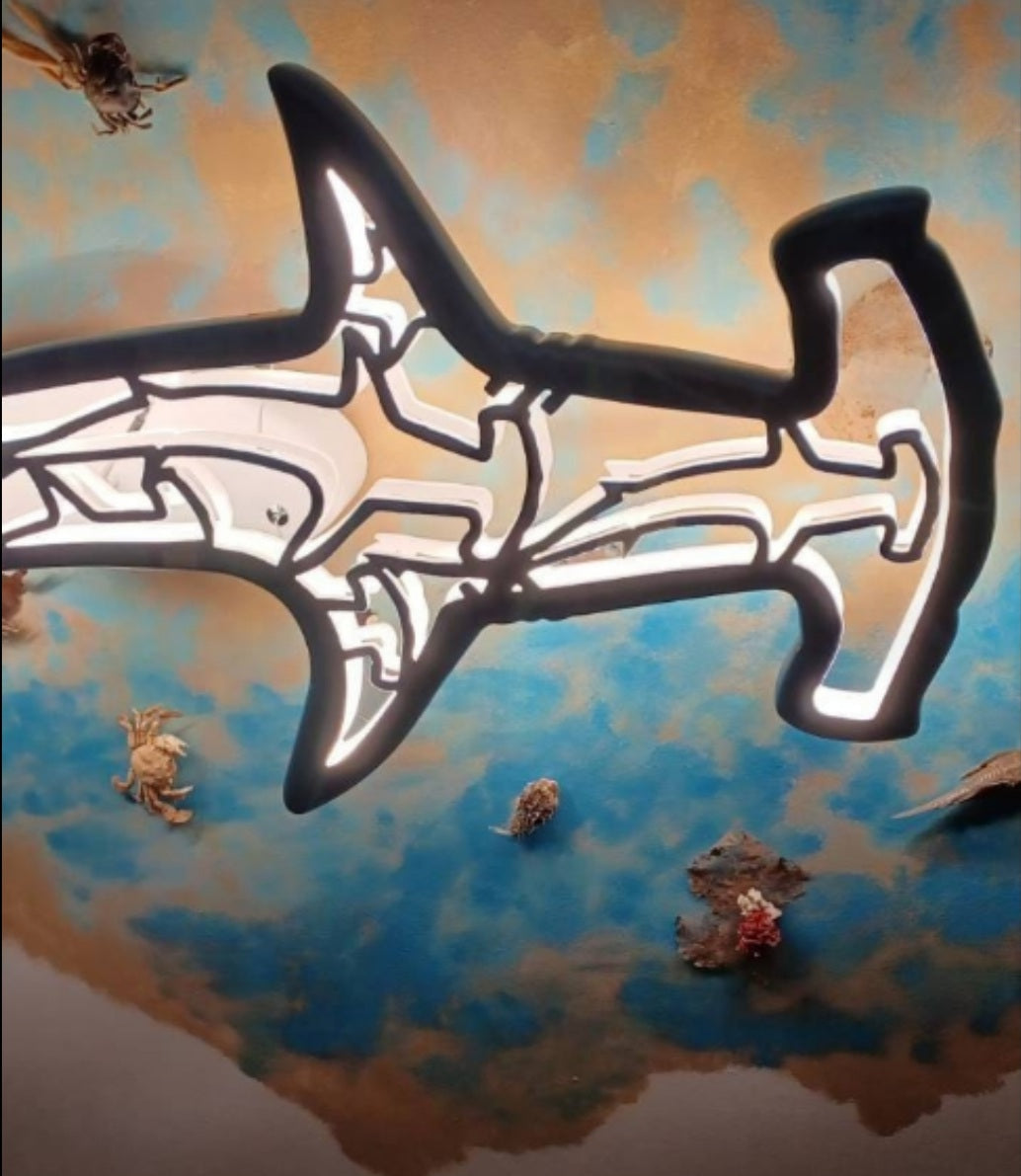 39 inch Unique Shark Hammer and turtle Ceiling Chandelier: Nautical Home Decor