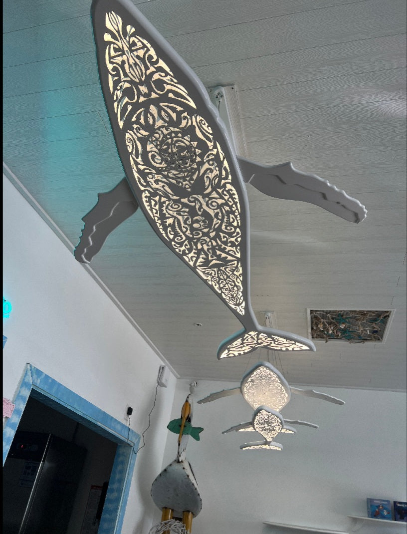 200 cm Handcrafted Whale Ceiling Chandelier: LED Wall Lamp for Beach Coastal