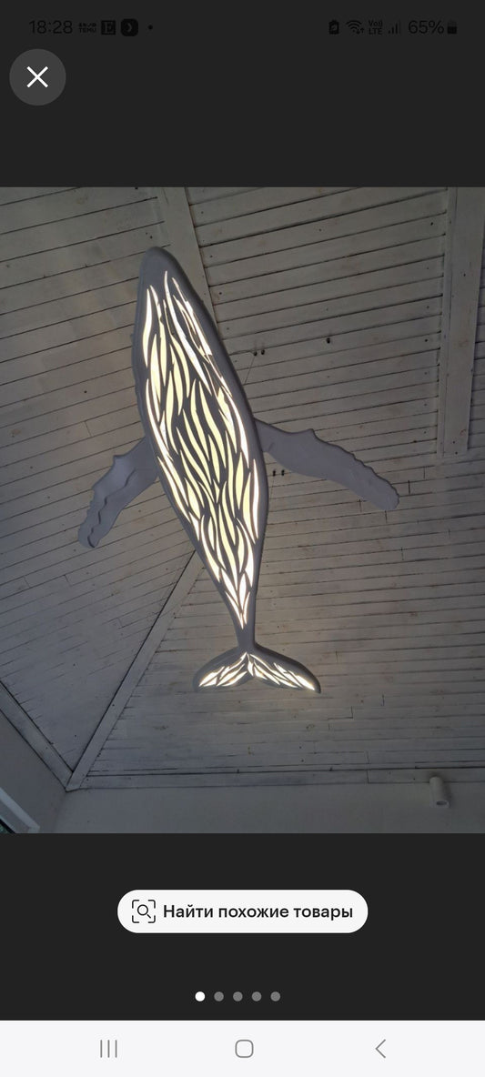 72 inch Handcrafted Whale Ceiling Chandelier: LED Wall Lamp for Beach Coastal