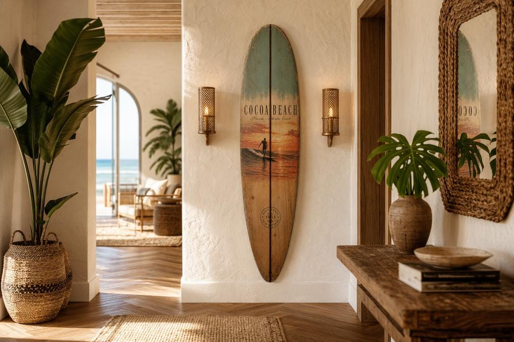 Vintage Surfboard Wall Art - Coastal Interior Design Beach House Wall Decor