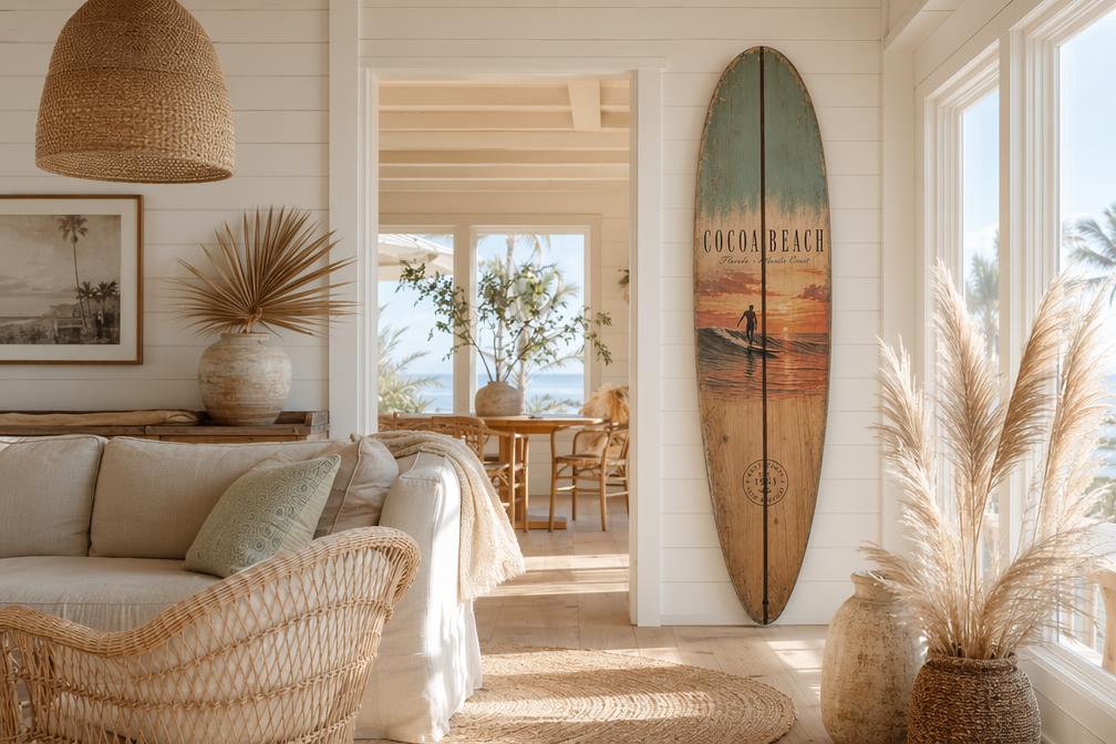 Vintage Surfboard Wall Art - Coastal Interior Design Beach House Wall Decor