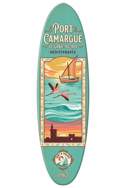 Vintage Surf Decor – Port Camargue Board, Le Grau-du-Roi, France (WSH Series)
