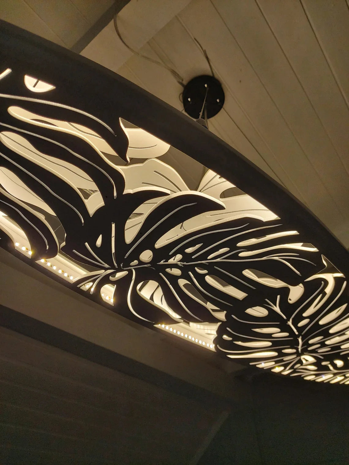 Surfboard Shaped Ceiling Chandelier with Canabis Leaf Carving