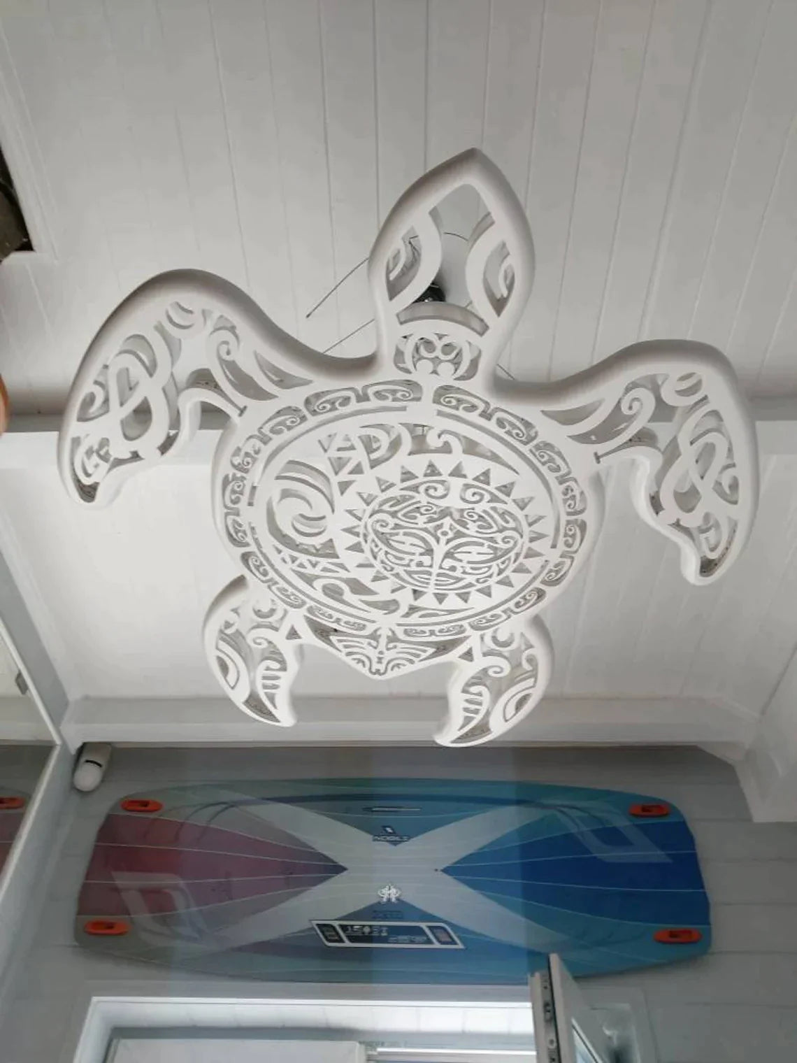 2 Unique Blue pattern Turtles Ceiling Chandeliers: LED Wall Lamp in Maori Surf Style