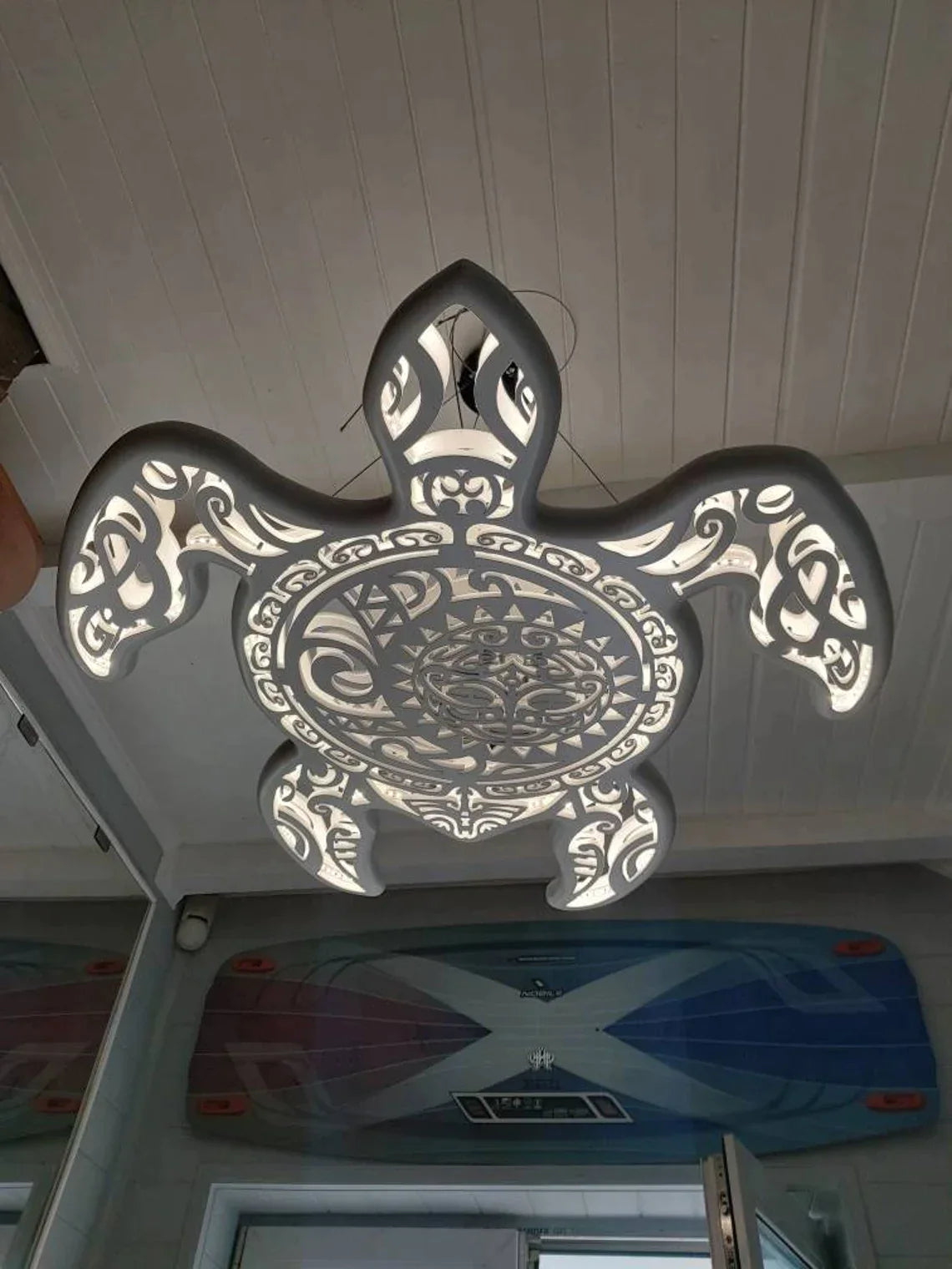 2 Unique Blue pattern Turtles Ceiling Chandeliers: LED Wall Lamp in Maori Surf Style