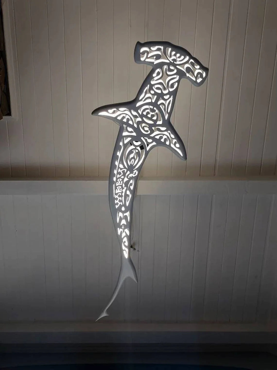 39 inch Unique Wooden Shark Hammer Ceiling Chandelier: Nautical Home Decor
