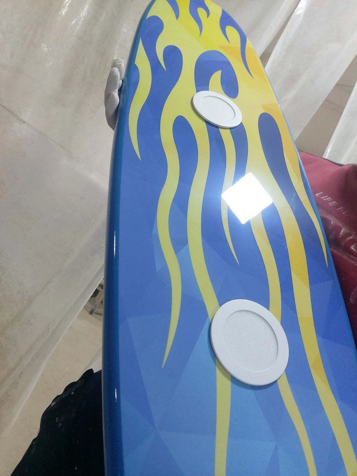 Yellow-Blue Flame Surfboard Shaped Ceiling Chandelier - Pool Billiard Table Light