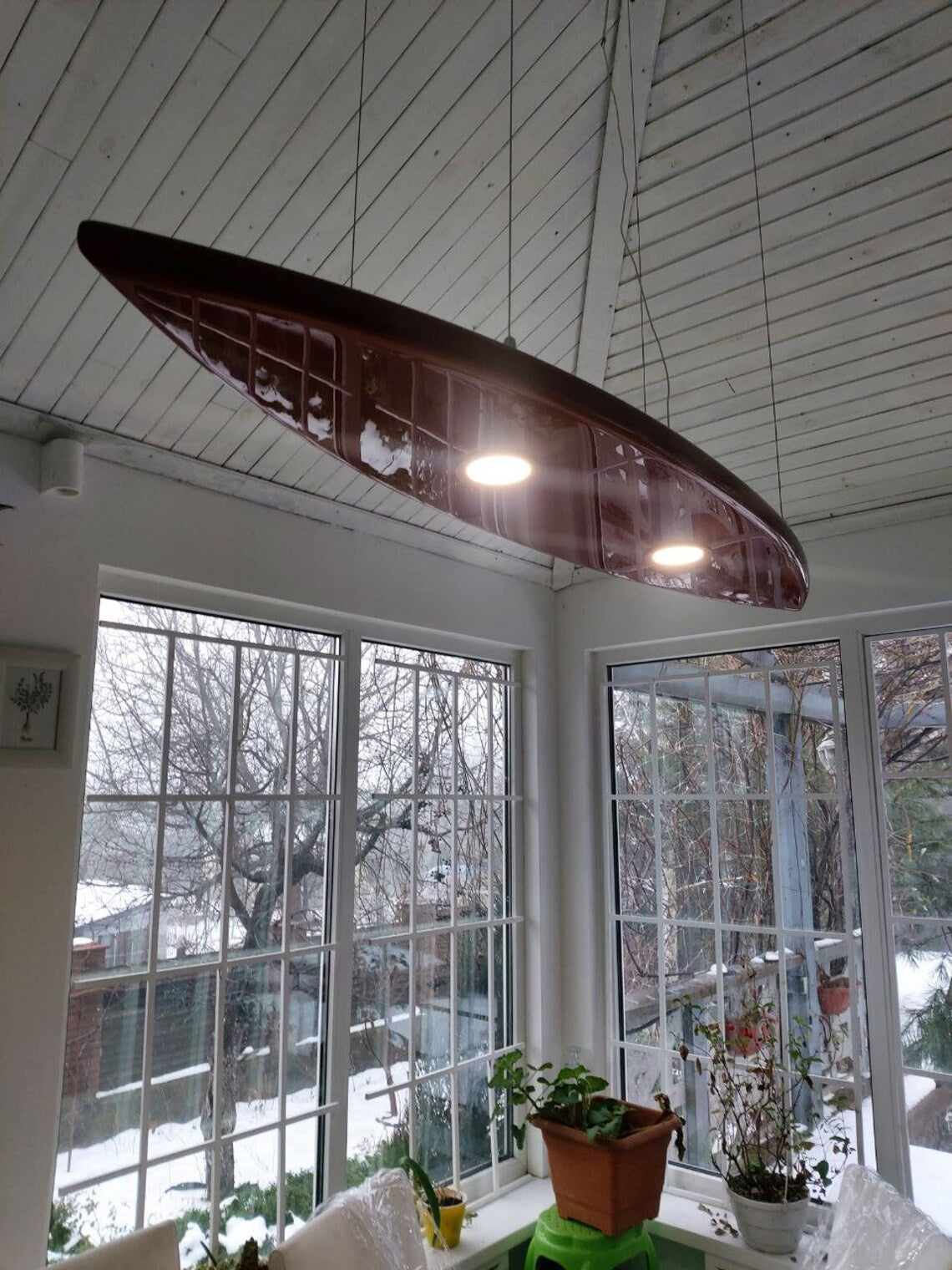 50 inch Red Metallic Surfboard Shaped Ceiling Chandelier - Pool Billiard Table Light