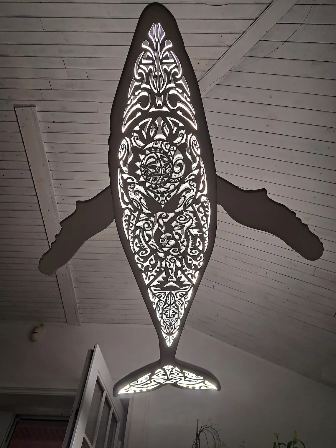 60 inch Handcrafted Whale Ceiling Chandelier: LED Wall Lamp for Beach Coastal