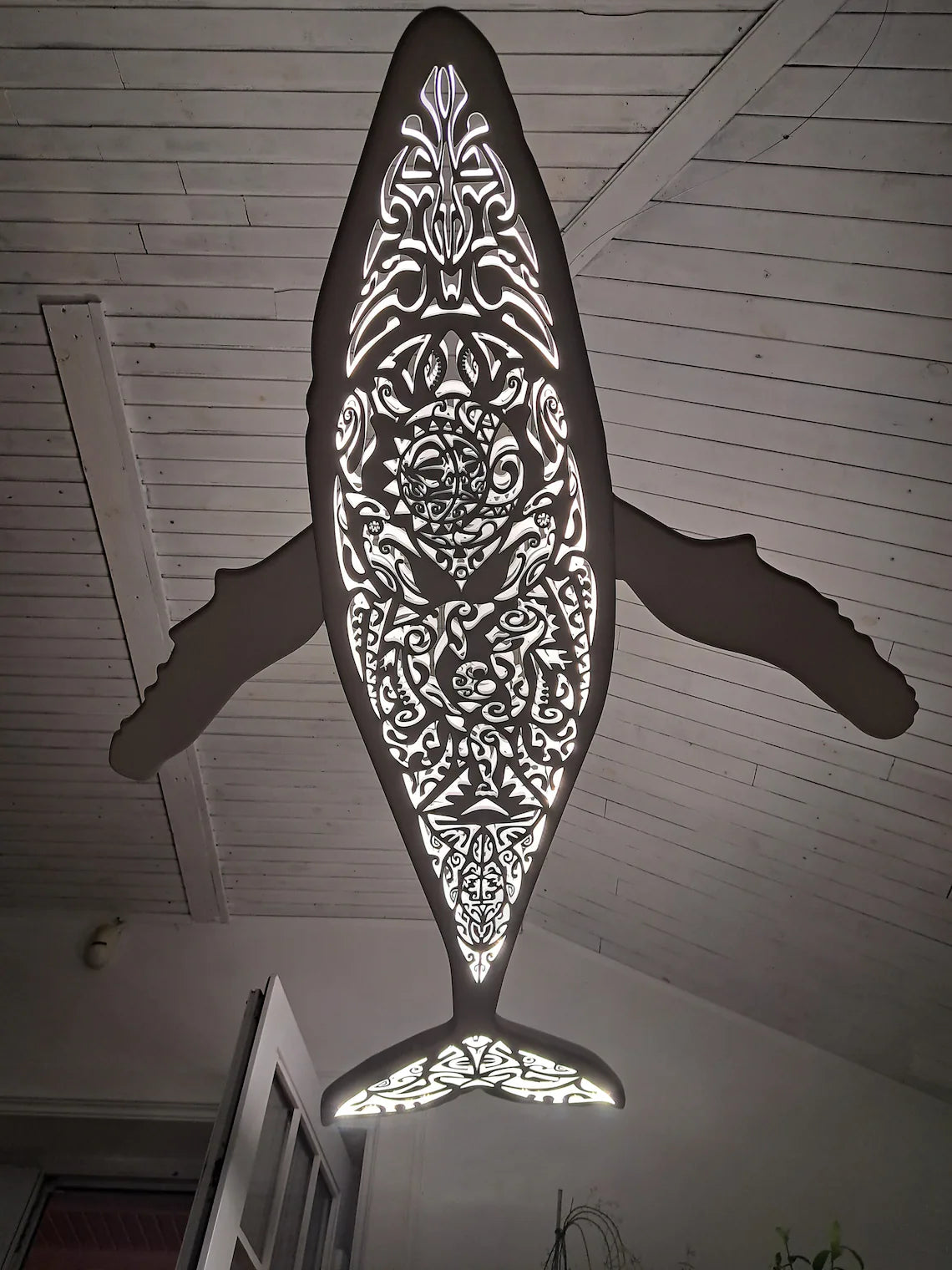 66 inch Handcrafted Whale Ceiling Chandelier: LED Wall Lamp for Beach Coastal