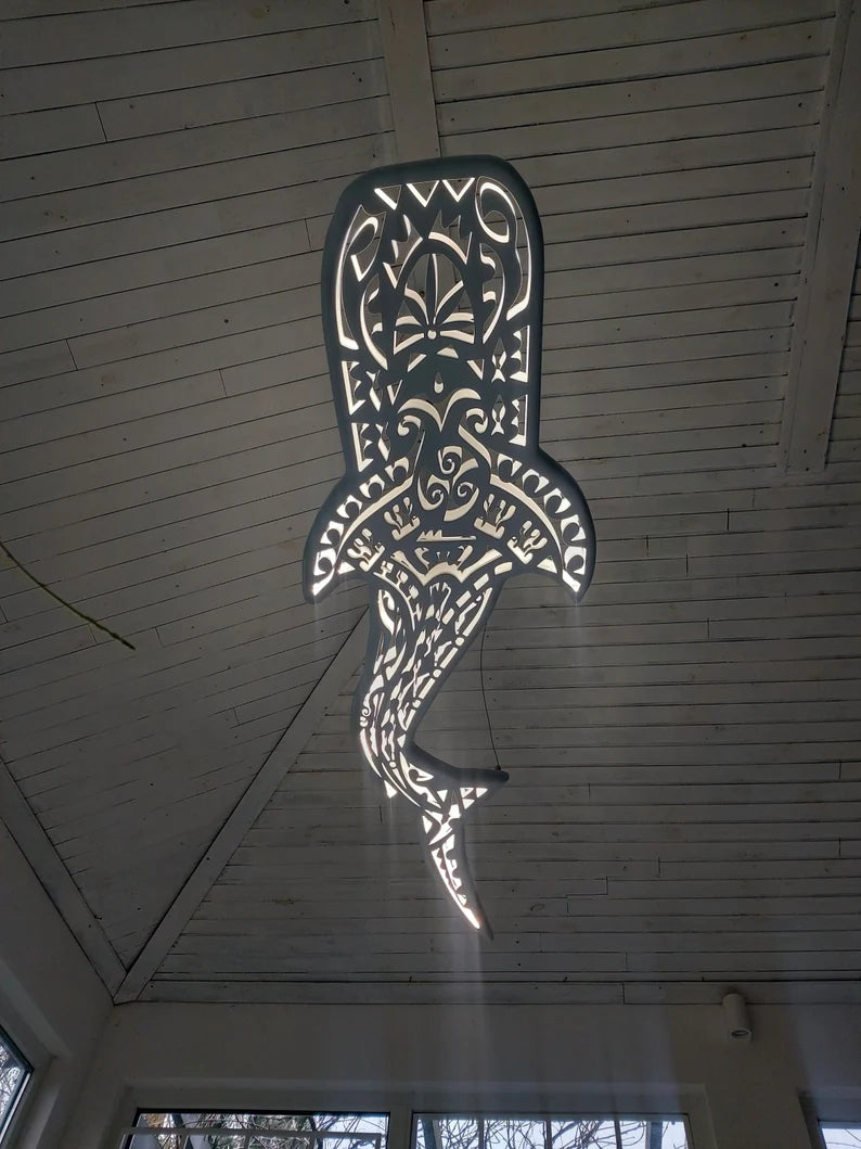 Handcrafted Unique Whale Ceiling Chandelier in Maori Surf Style