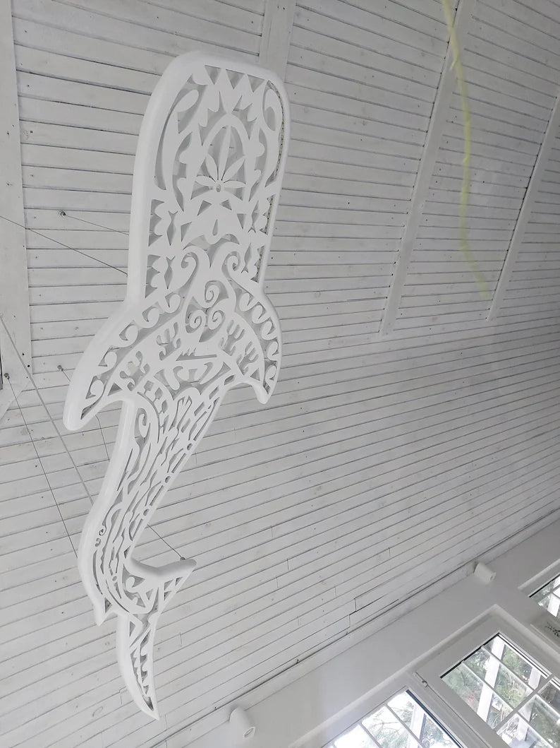 Handcrafted Unique Whale Shark Ceiling Chandelier in Maori Surf Style