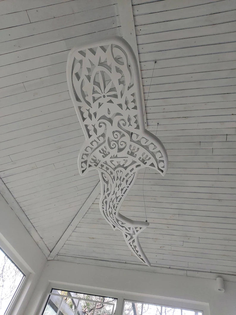 Handcrafted Unique Whale Shark Ceiling Chandelier in Maori Surf Style