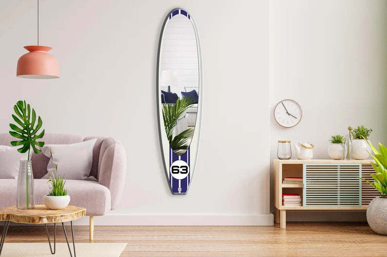 Large Wall Mirror in Wooden Surfboard Shaped Frame