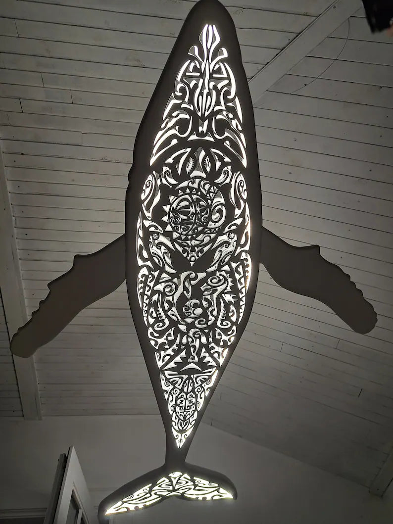 72 inch Handcrafted Whale Ceiling Chandelier: LED Wall Lamp for Beach Coastal