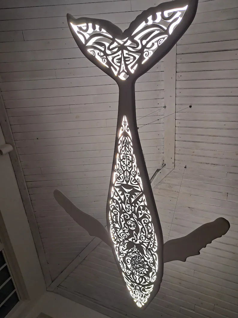 60 inch Handcrafted Whale Ceiling Chandelier: LED Wall Lamp for Beach Coastal