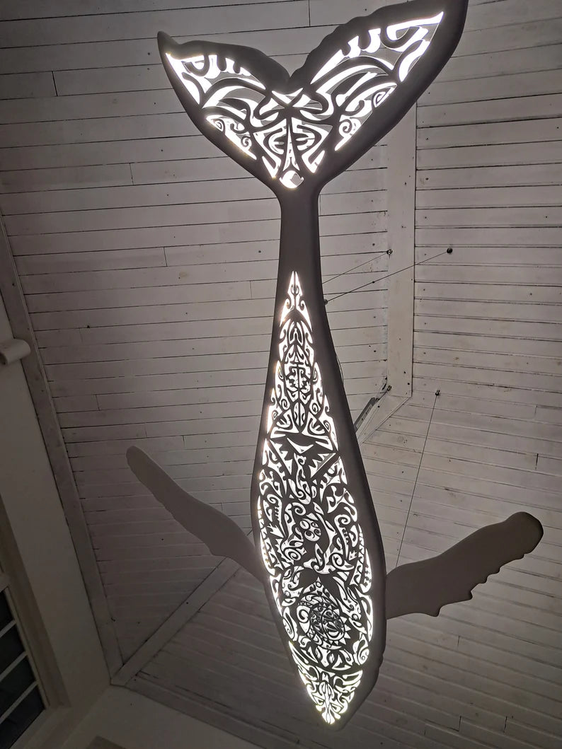 Handcrafted Unique Whale Ceiling Chandelier in Maori Surf Style