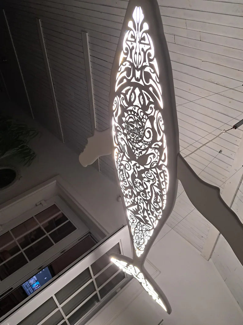 60 inch Handcrafted Whale Ceiling Chandelier: LED Wall Lamp for Beach Coastal