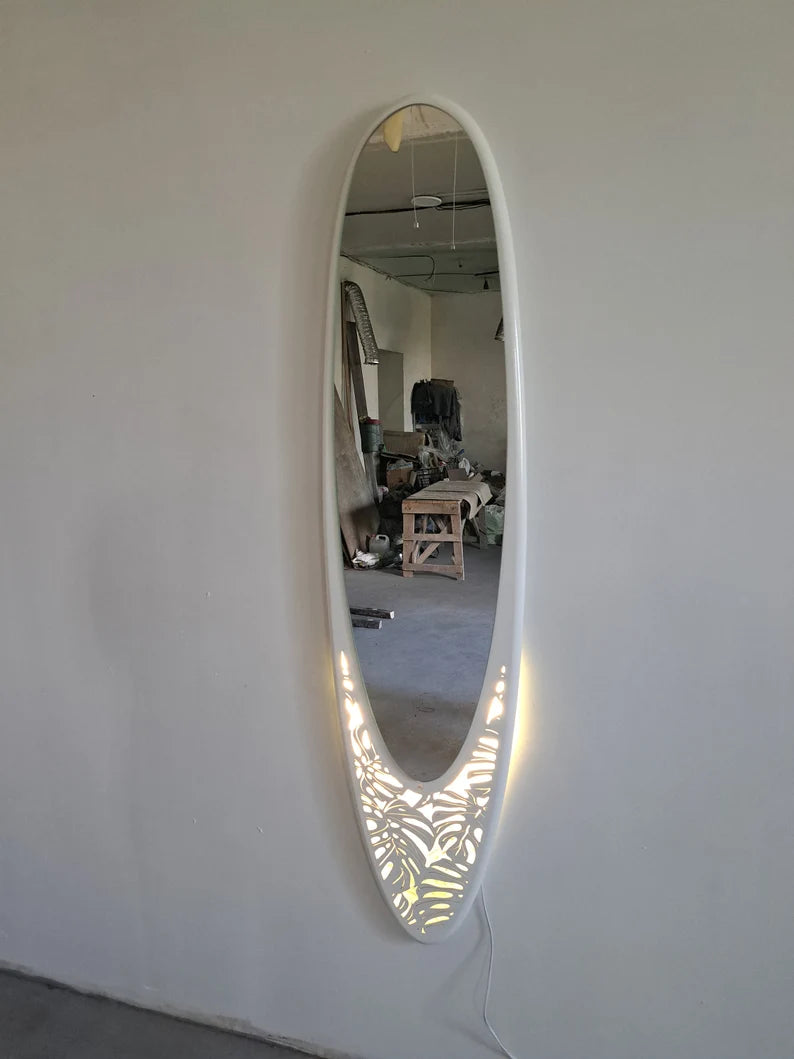Surf Paradise: Exotic Longboard Mirror with Motion Sensor Light