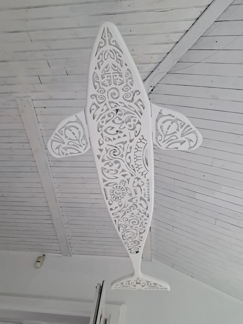 Handcrafted Unique Orca LED Wall Lamp in Maori Surf Style