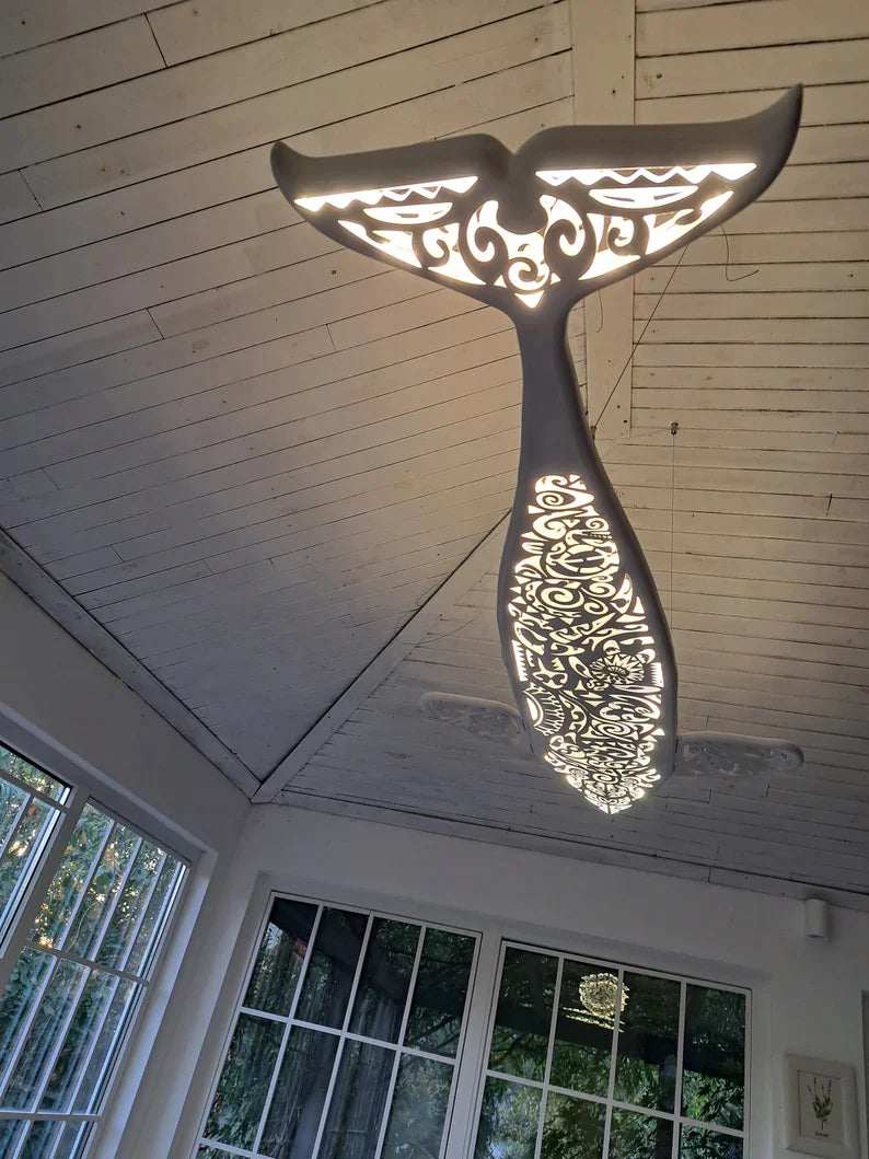 40 inch Handcrafted Unique Orca LED Wall Lamp in Maori Surf Style