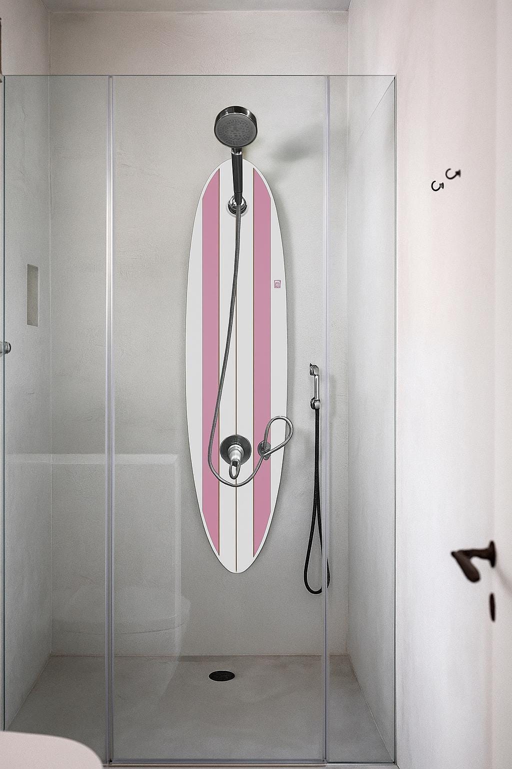 Surfboard Shower Panel – Pink Retro Stripe Design