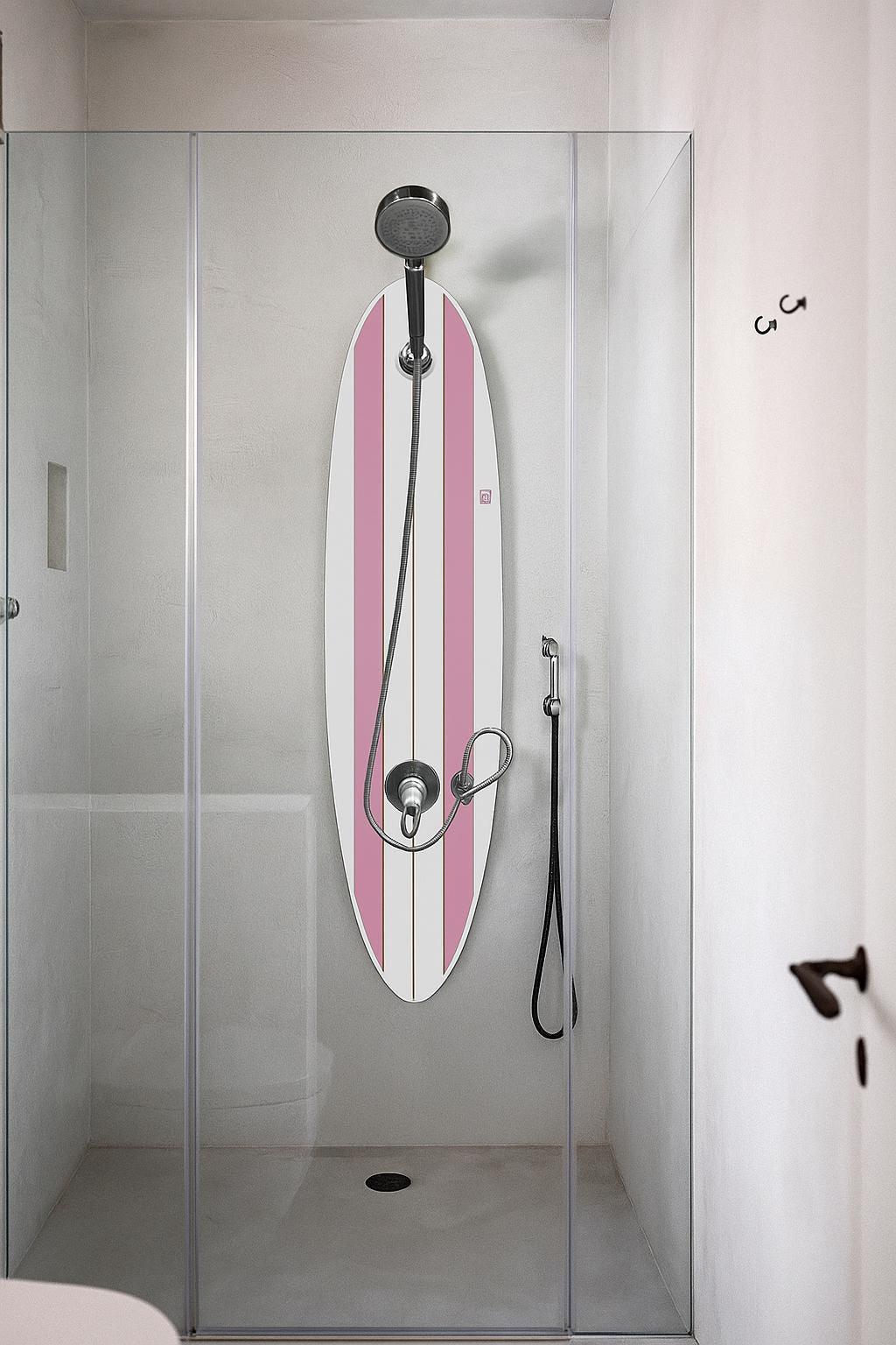 Surfboard Shower Panel – Pink Retro Stripe Design