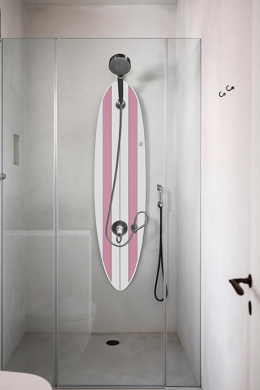 Surfboard Shower Panel – Pink Retro Stripe Design