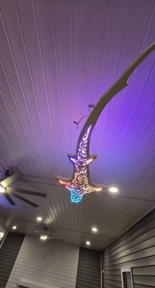 Handcrafted Shark LED Ceiling Light – 50" Ocean Chandelier for Coastal Interiors