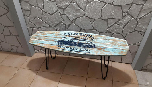 Surfboard Bench – Vintage Tourist Car Graphic