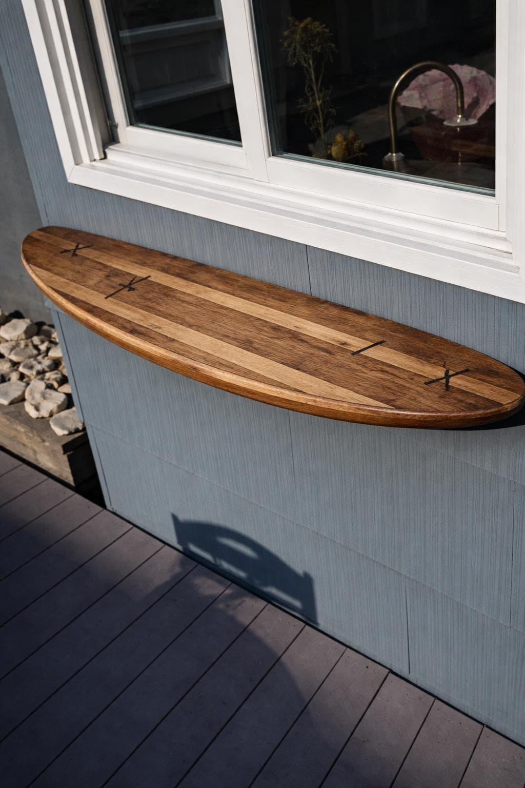 Wooden Surfboard Shelf – Coastal Interior, Beach House Wall Decor, Surf Style