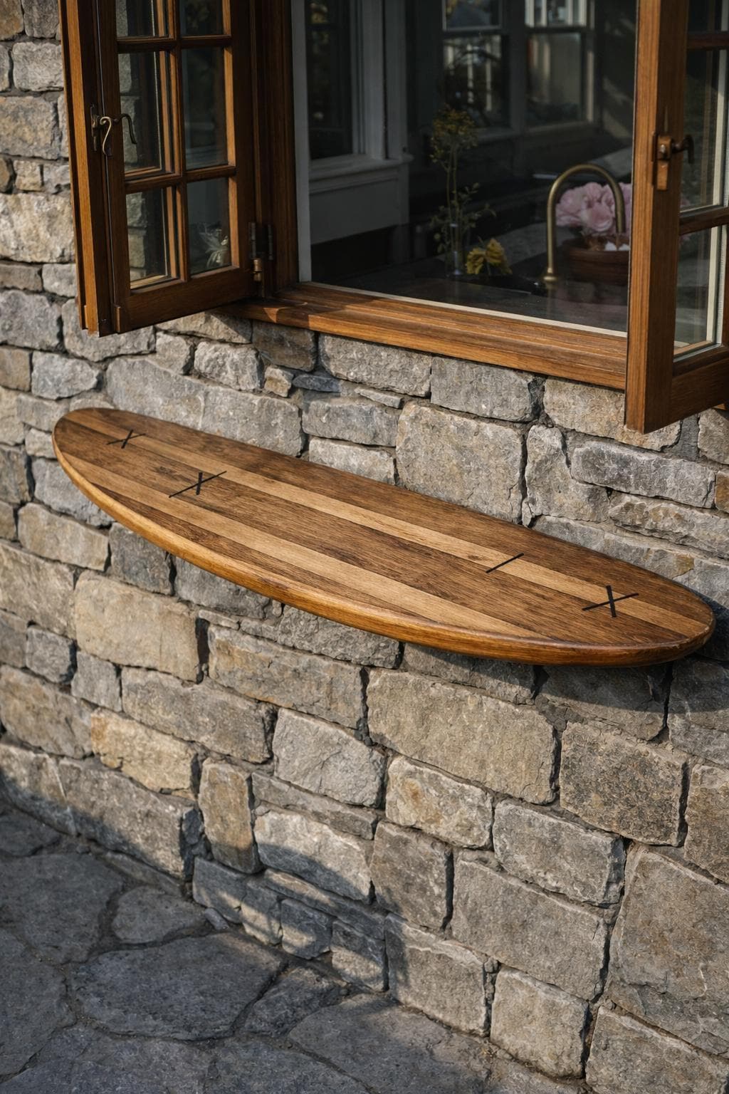 Wooden Surfboard Shelf – Coastal Interior, Beach House Wall Decor, Surf Style