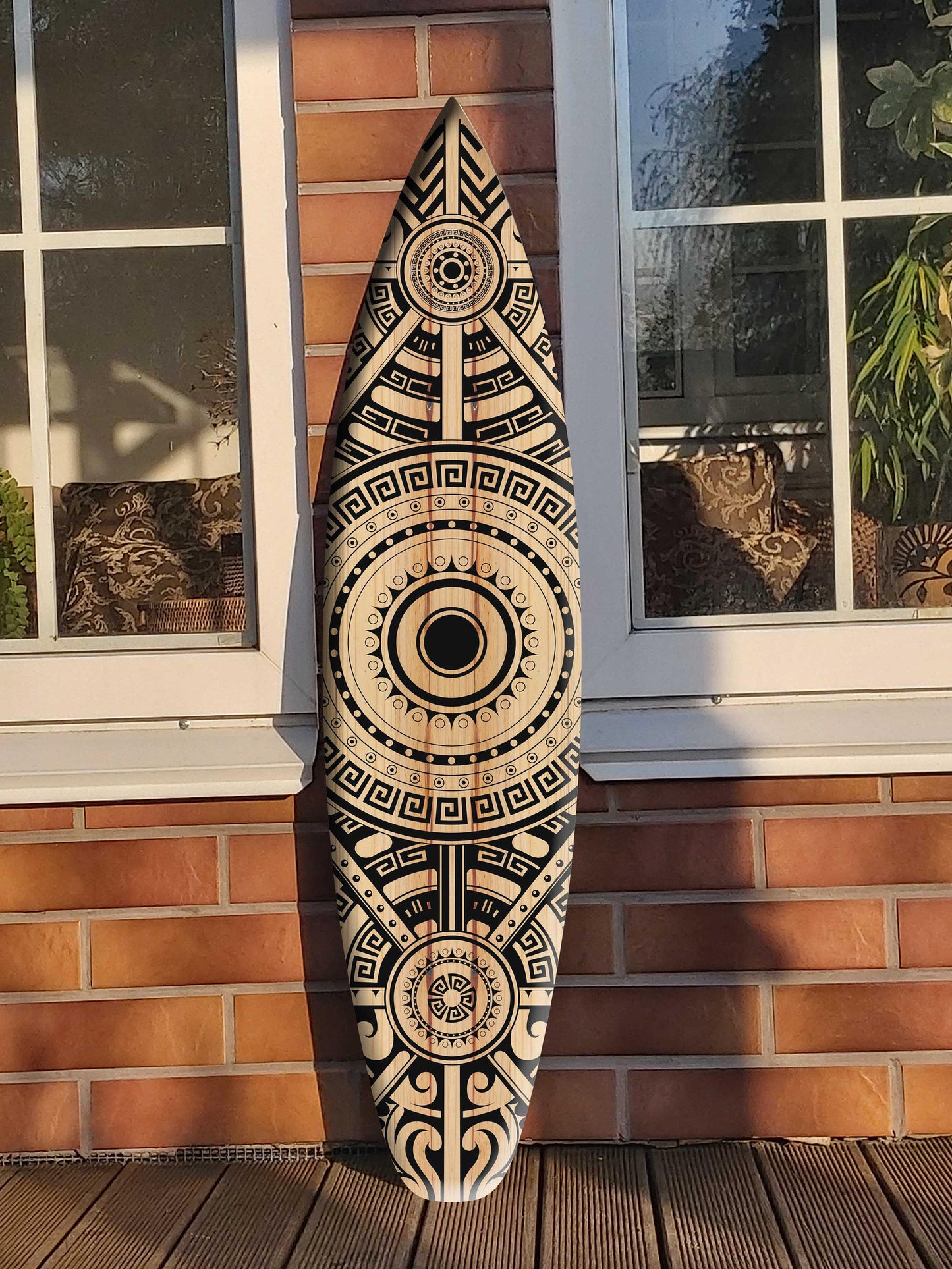 Māori Surfboard Wall Art: Tropical Coastal Wood Accent