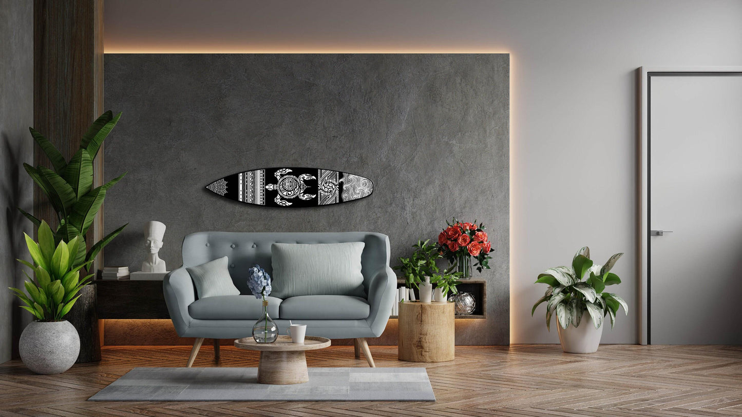 Māori Surfboard Wall Art: Tropical Coastal Wood Accent
