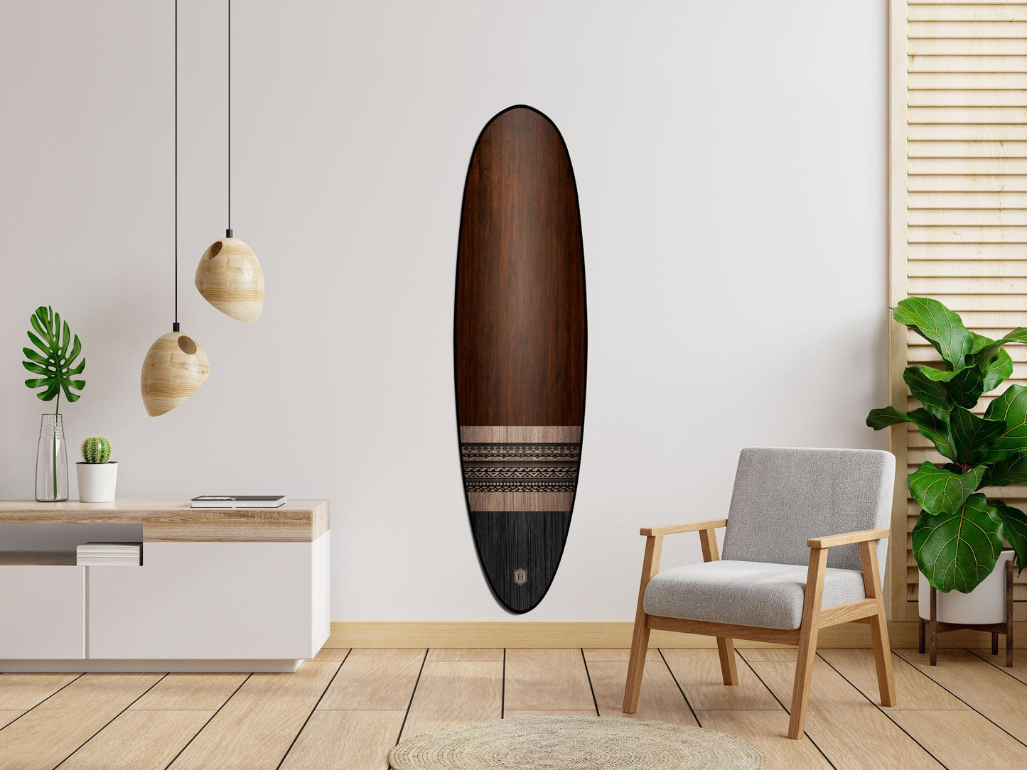 Polynesian Tiki Surfboard Wall Art – Maori Tribal Bar Decor, Coastal Wood Sign