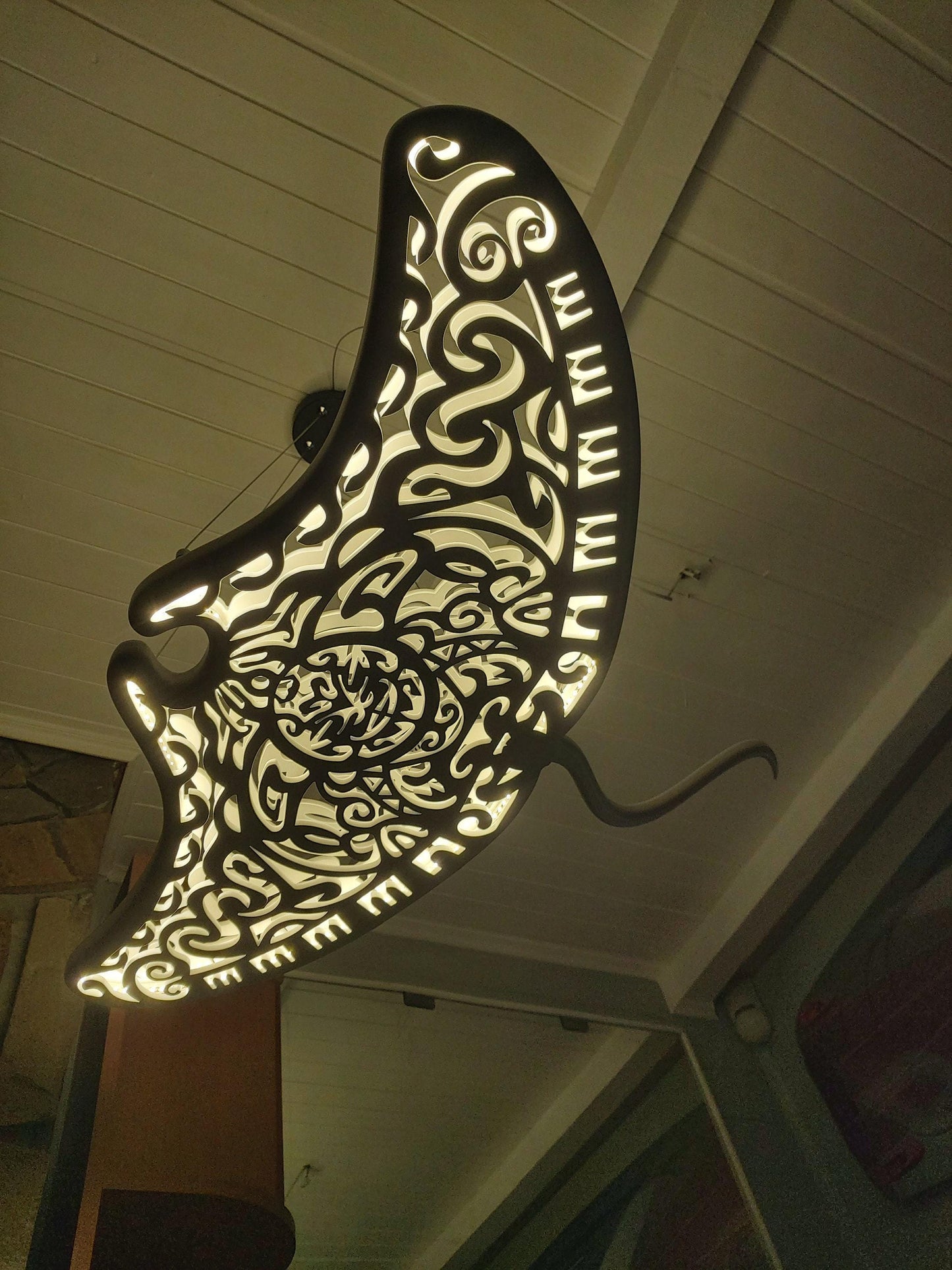 Manta ray ceiling chandelier in Maori surf style