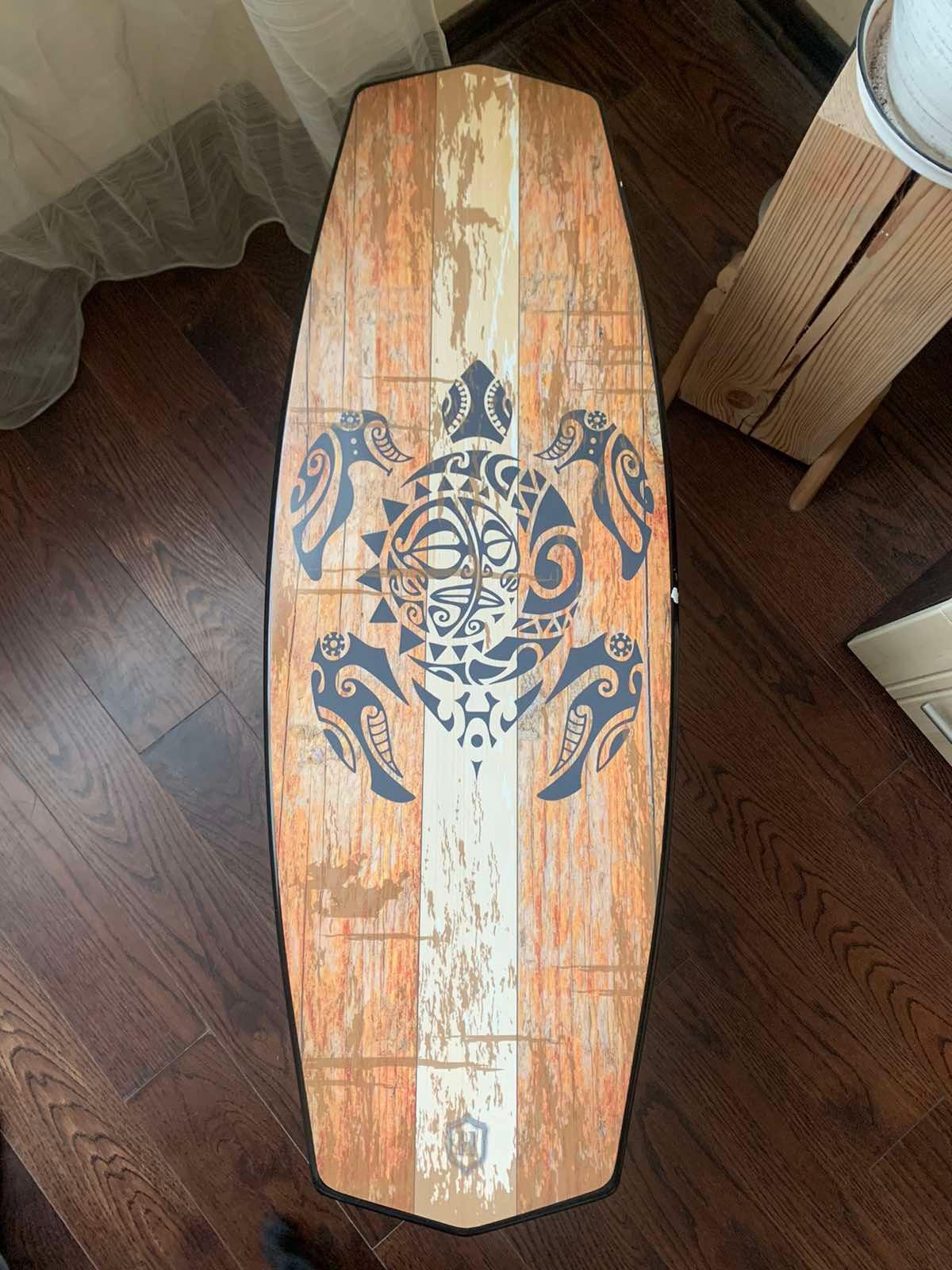 Surfboard Bench with Turtle Art – Coastal Decor, Entryway Seating