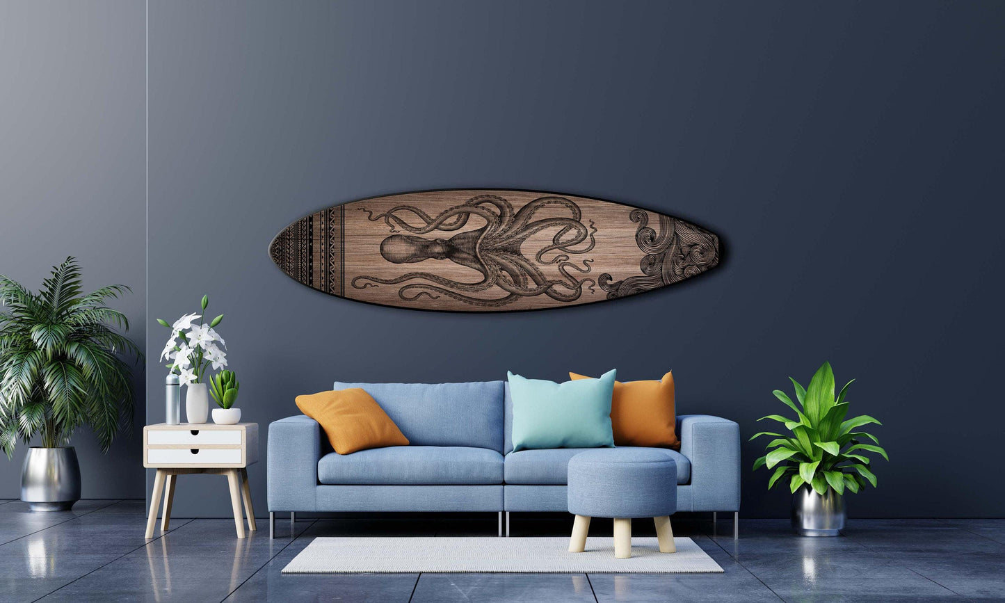 Octopus Surfboard Wall Art – Nautical Indoor/Outdoor Surf Decor