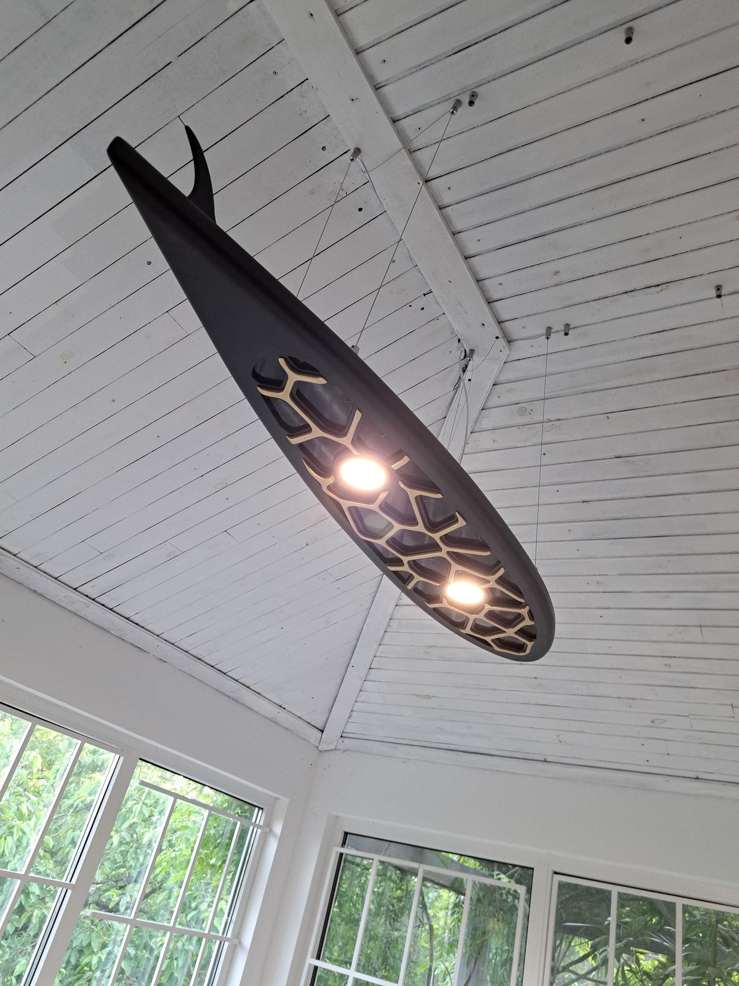 Surfboard shaped ceiling chandelier, a ceiling lamp for billiards